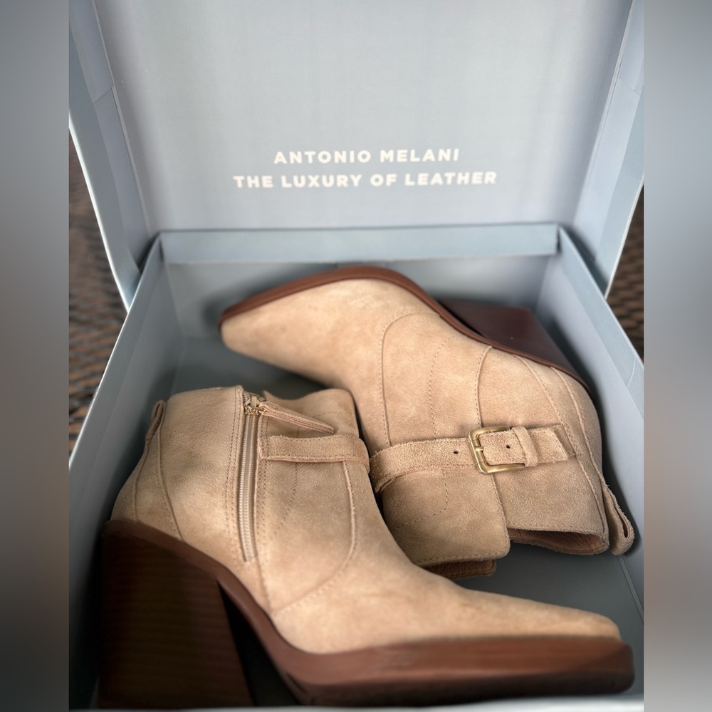 ANTONIO MELANI Tan Ankle Booties with Wedge Heel